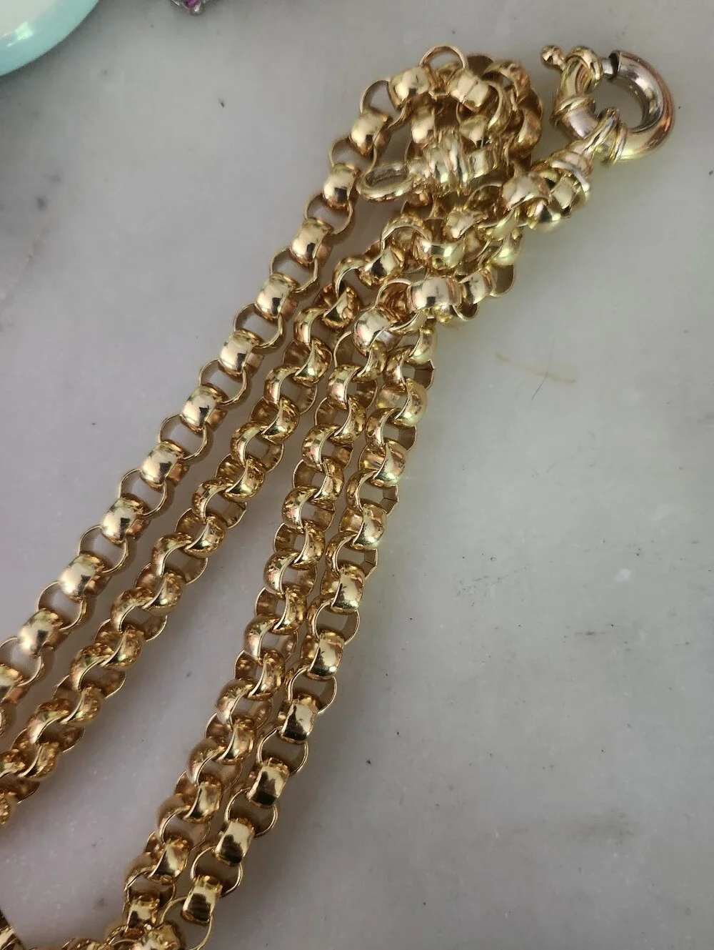Vtg Joan Rivers Gold Tone Rollo Chain Necklace-3 Heart Charms